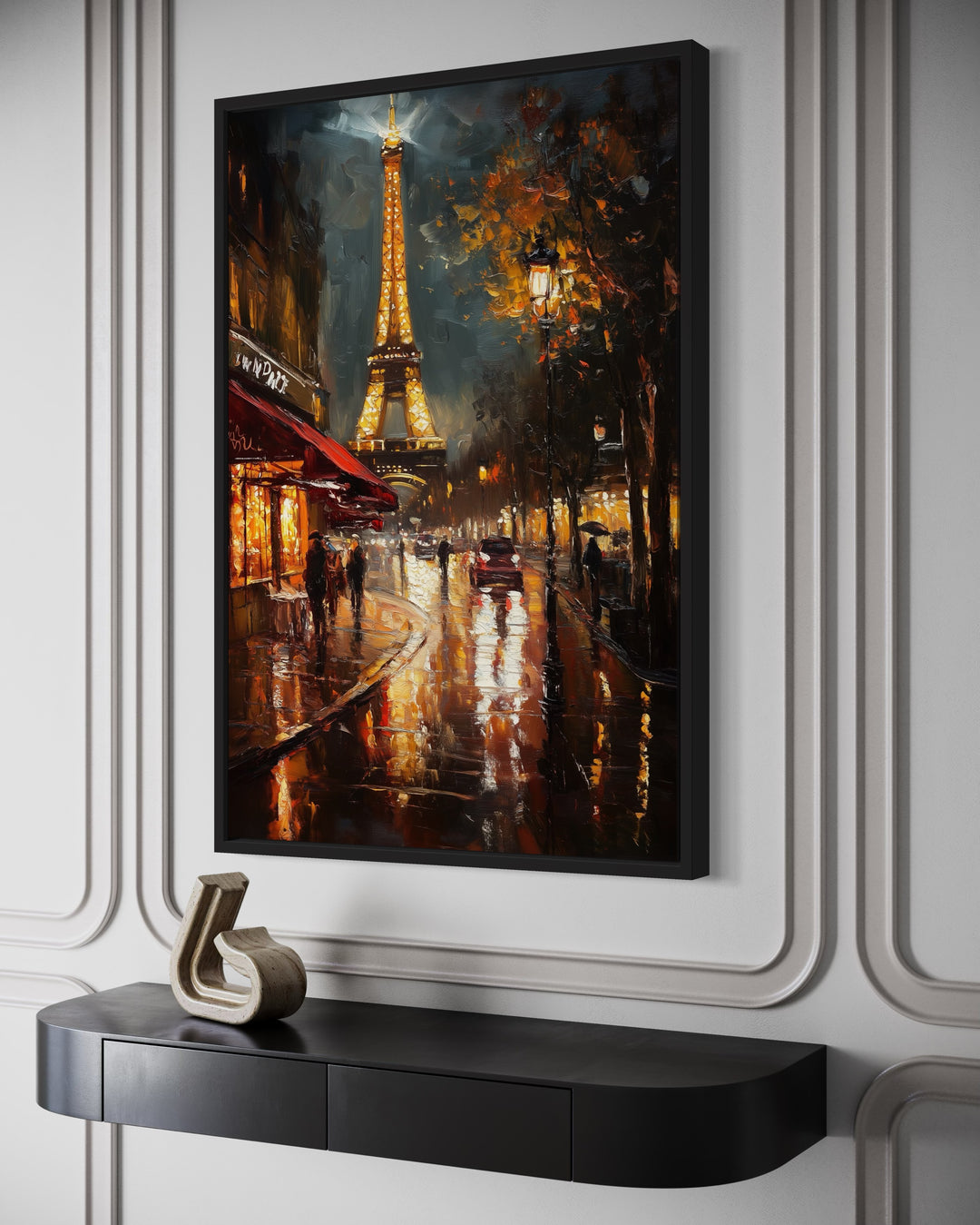 Paris Street And Eiffel Tower Oil Painting Framed Canvas Wall Art Print