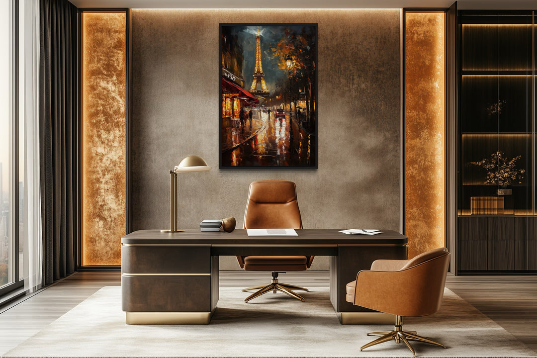 Paris Street And Eiffel Tower Oil Painting Framed Canvas Wall Art Print