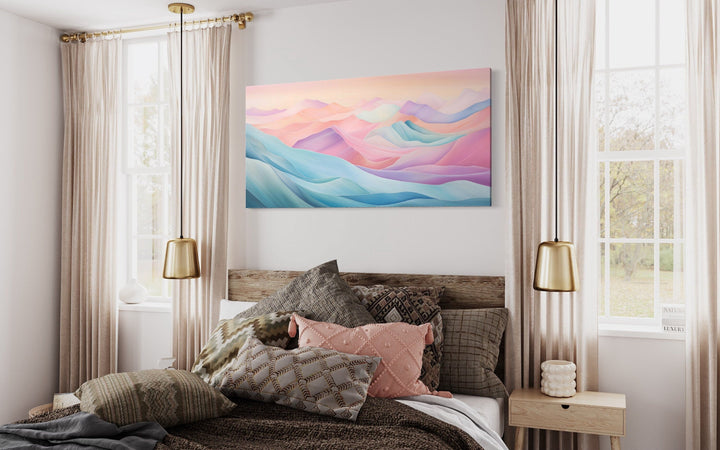 Pastel Canvas Wall Art – Abstract Marble Mountain Painting | Pink Blue Artwork