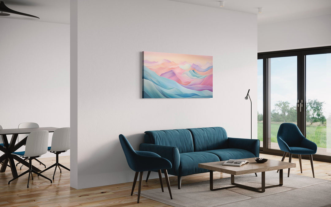 Pastel Canvas Wall Art – Abstract Marble Mountain Painting | Pink Blue Artwork