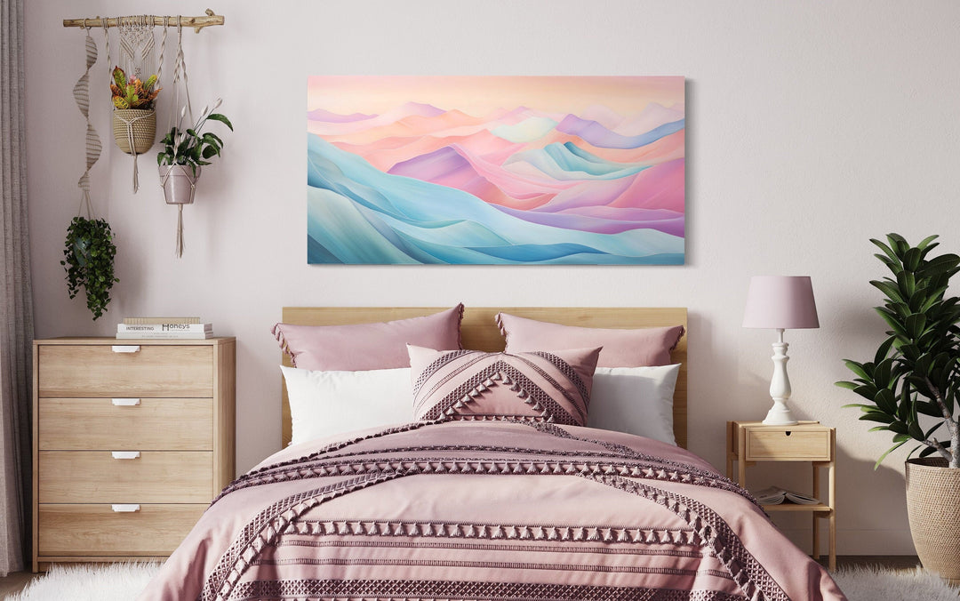 Pastel Canvas Wall Art – Abstract Marble Mountain Painting | Pink Blue Artwork