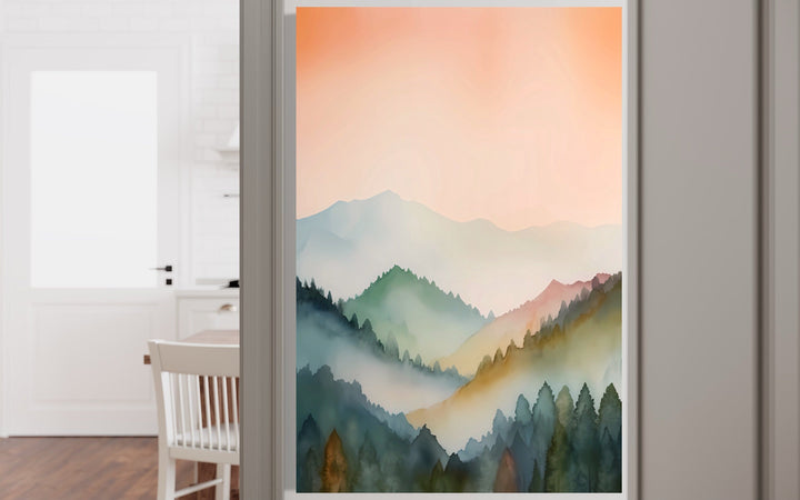 Pastel Mountains Landscape Blush Pink And Green Vertical Framed Canvas Wall Art