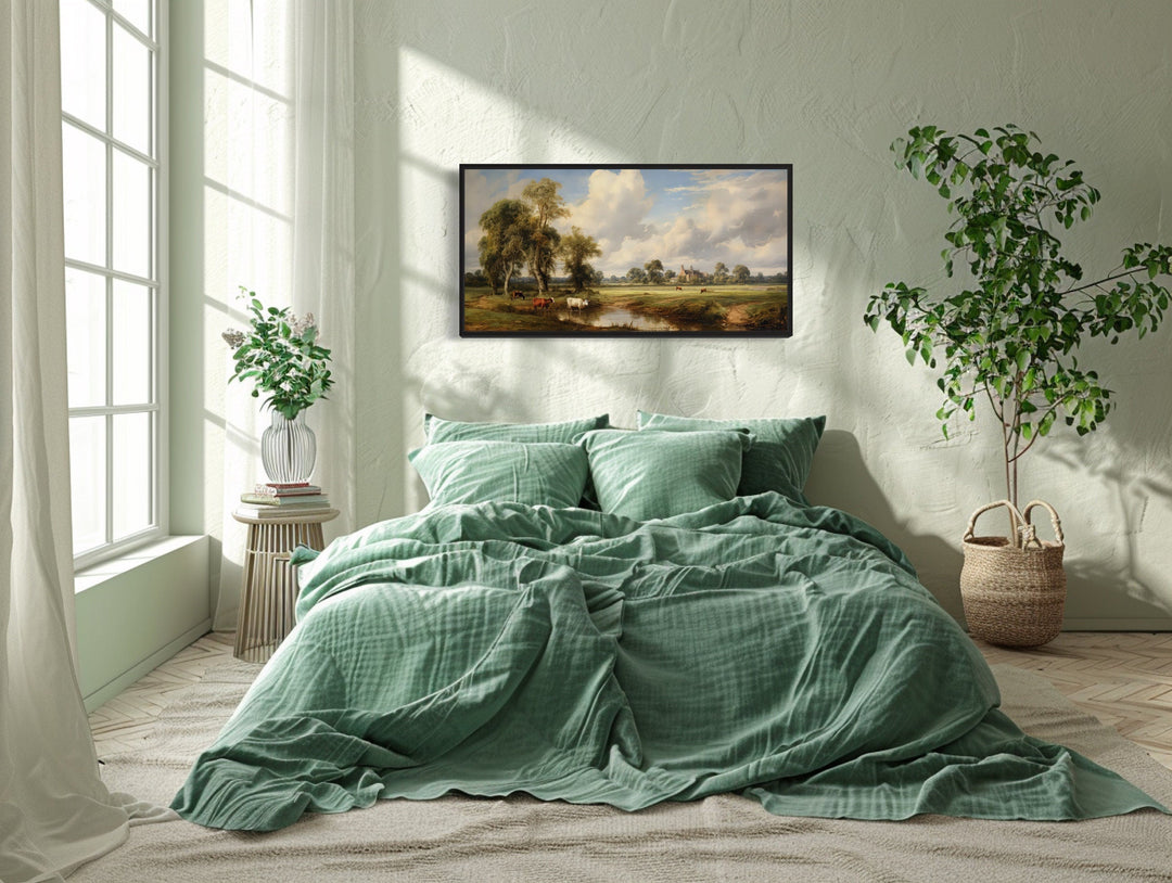 Pastoral Country Landscape | Antique Wall Art - Framed Canvas For Farmhouse Decor