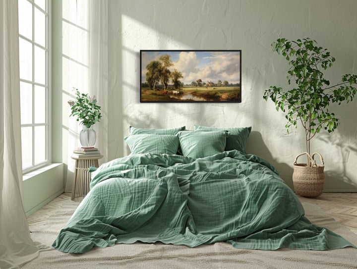 Pastoral Country Landscape | Antique Wall Art - Framed Canvas For Farmhouse Decor