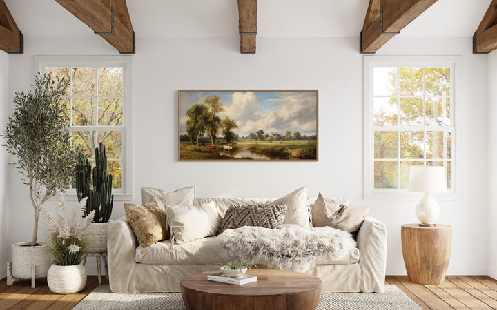 Pastoral Country Landscape | Antique Wall Art - Framed Canvas For Farmhouse Decor