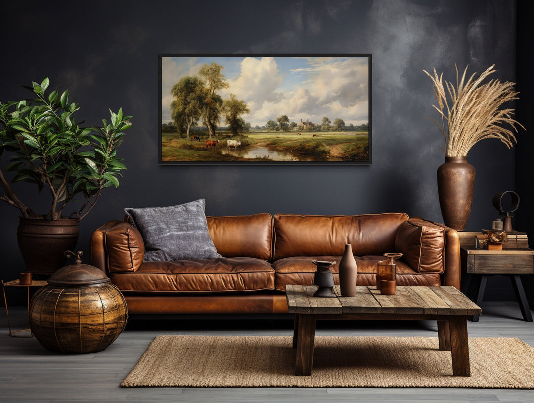 Pastoral Country Landscape | Antique Wall Art - Framed Canvas For Farmhouse Decor