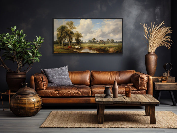 Pastoral Country Landscape | Antique Wall Art - Framed Canvas For Farmhouse Decor