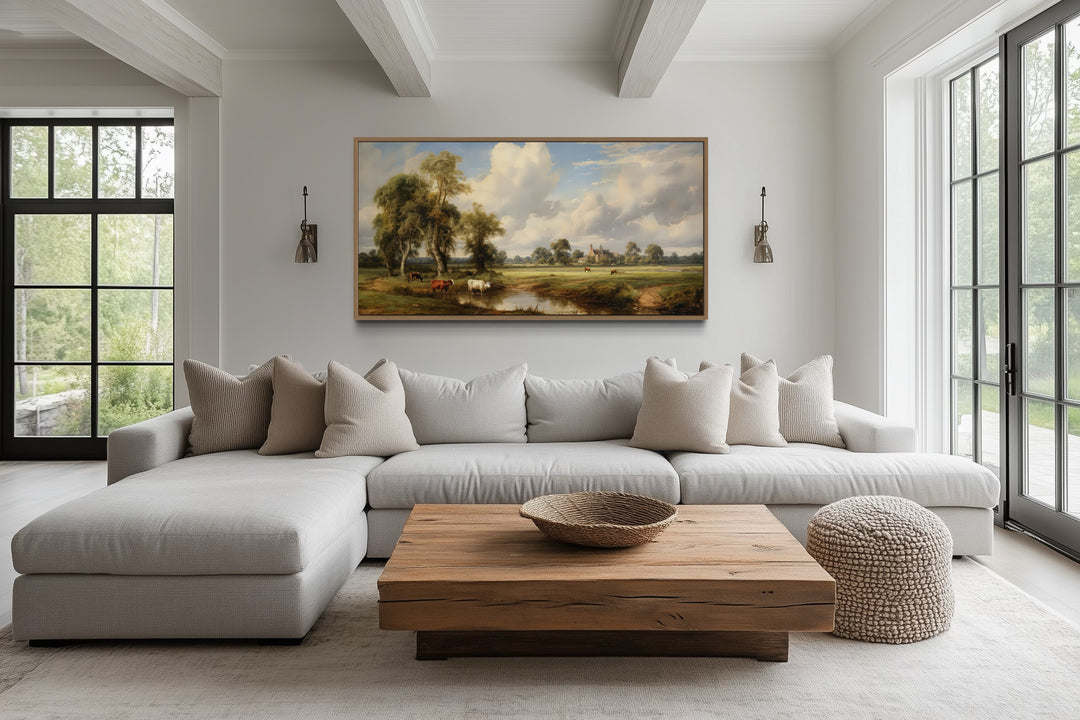 Pastoral Country Landscape | Antique Wall Art - Framed Canvas For Farmhouse Decor