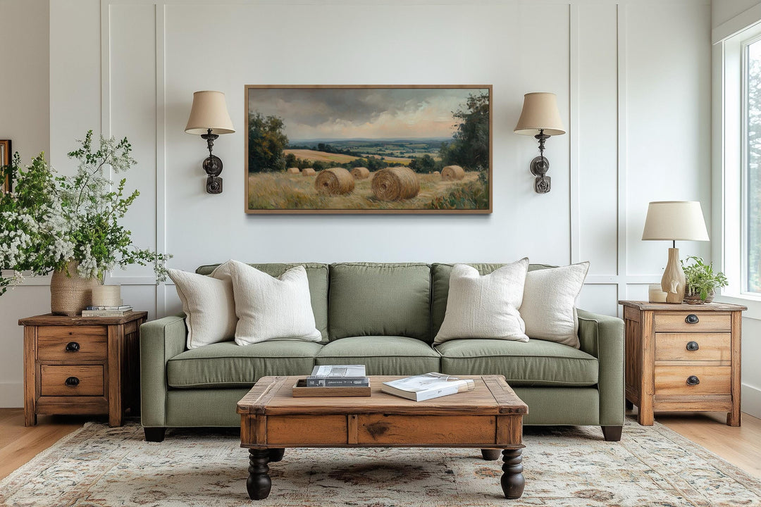 Pastoral Hay Field Framed Canvas Wall Art For Farmhouse Decor