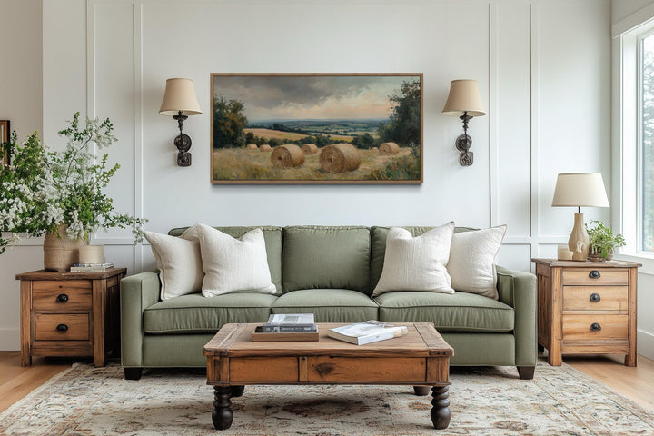 Pastoral Hay Field Framed Canvas Wall Art For Farmhouse Decor