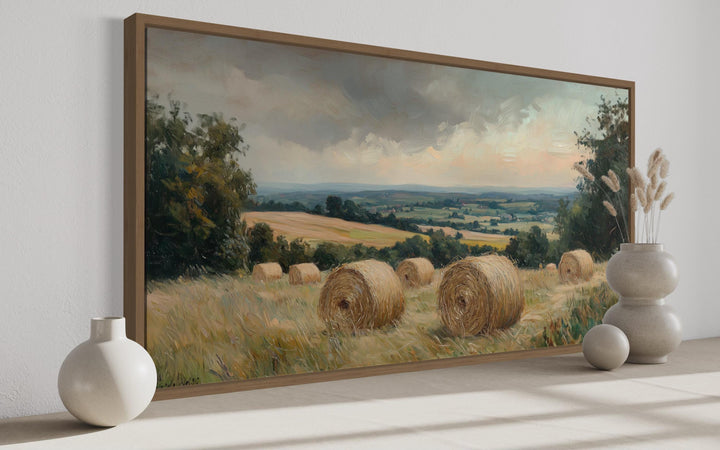 Pastoral Hay Field Framed Canvas Wall Art For Farmhouse Decor