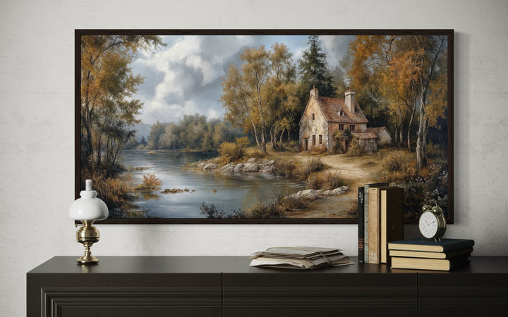 Pastoral Summer Landscape With Cottage Antique Style Framed Canvas Wall Art - Victorian Bedroom Wall Decor