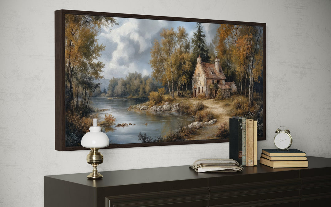 Pastoral Summer Landscape With Cottage Antique Style Framed Canvas Wall Art - Victorian Bedroom Wall Decor