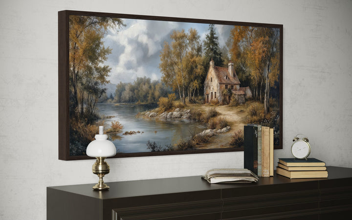 Pastoral Summer Landscape With Cottage Antique Style Framed Canvas Wall Art - Victorian Bedroom Wall Decor