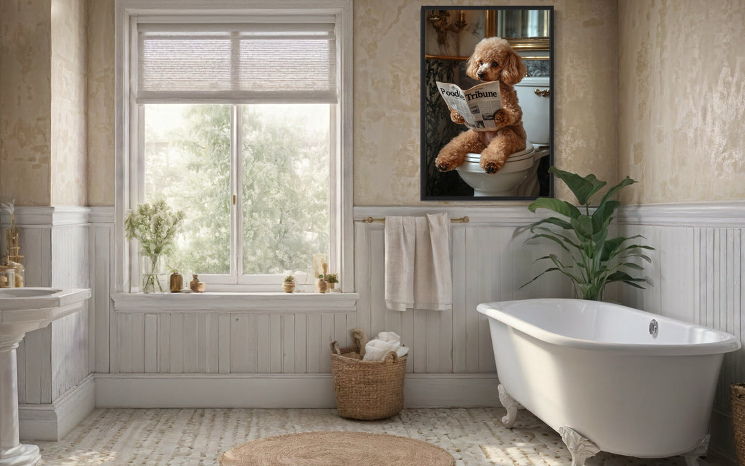 Peach Poodle On Toilet Reading Newspaper Picture