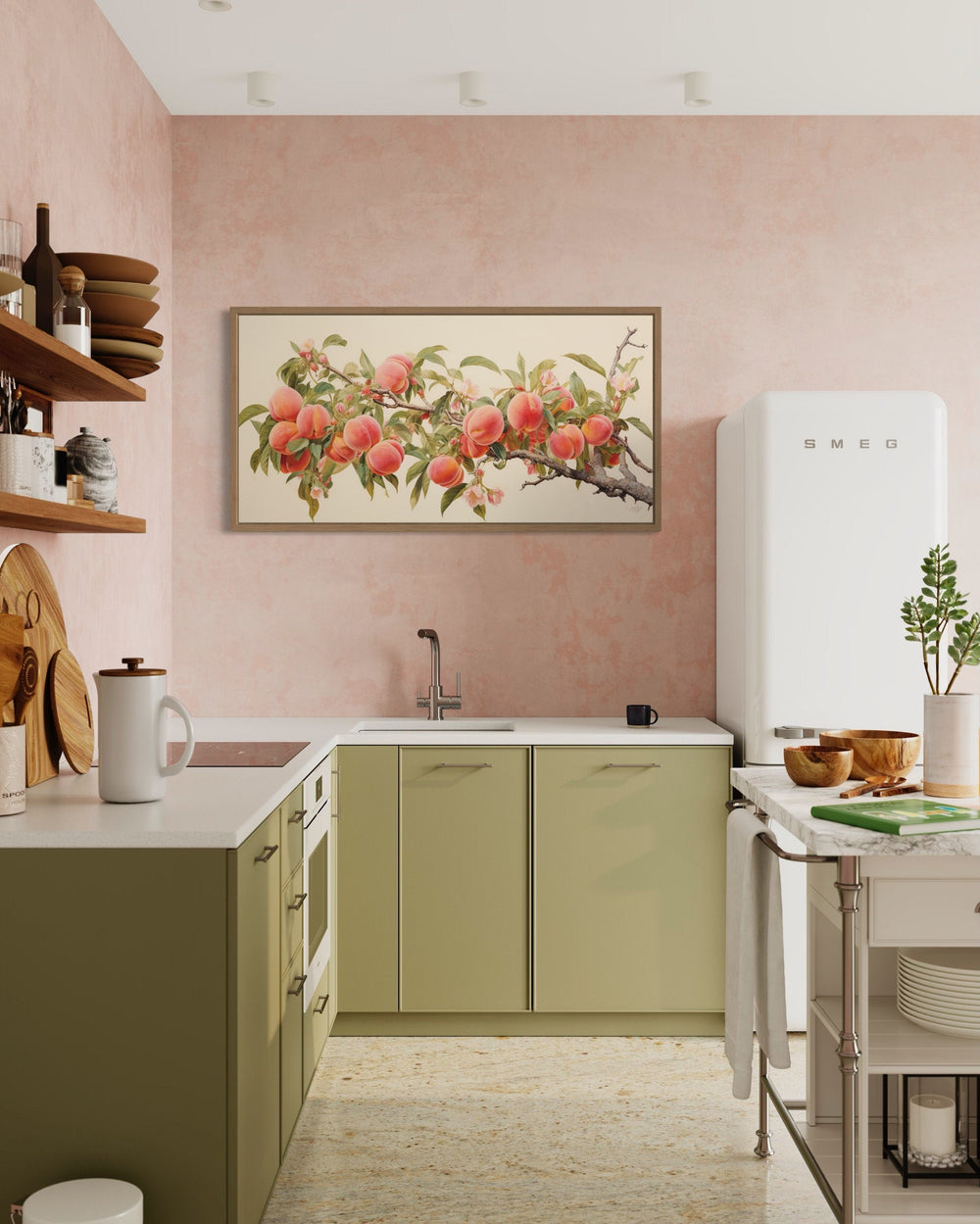 Peach Tree Wall Art – Rustic Wall Decor | Framed Canvas Print for Kitchen