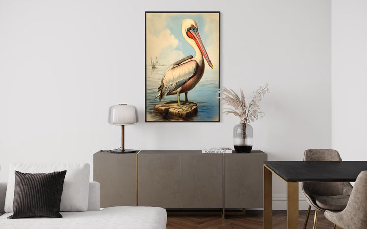 Pelican Watercolor Vintage Painting Framed Canvas Wall Art