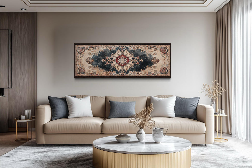 Persian Carpet Red Navy Beige Long Horizontal Canvas Wall Art