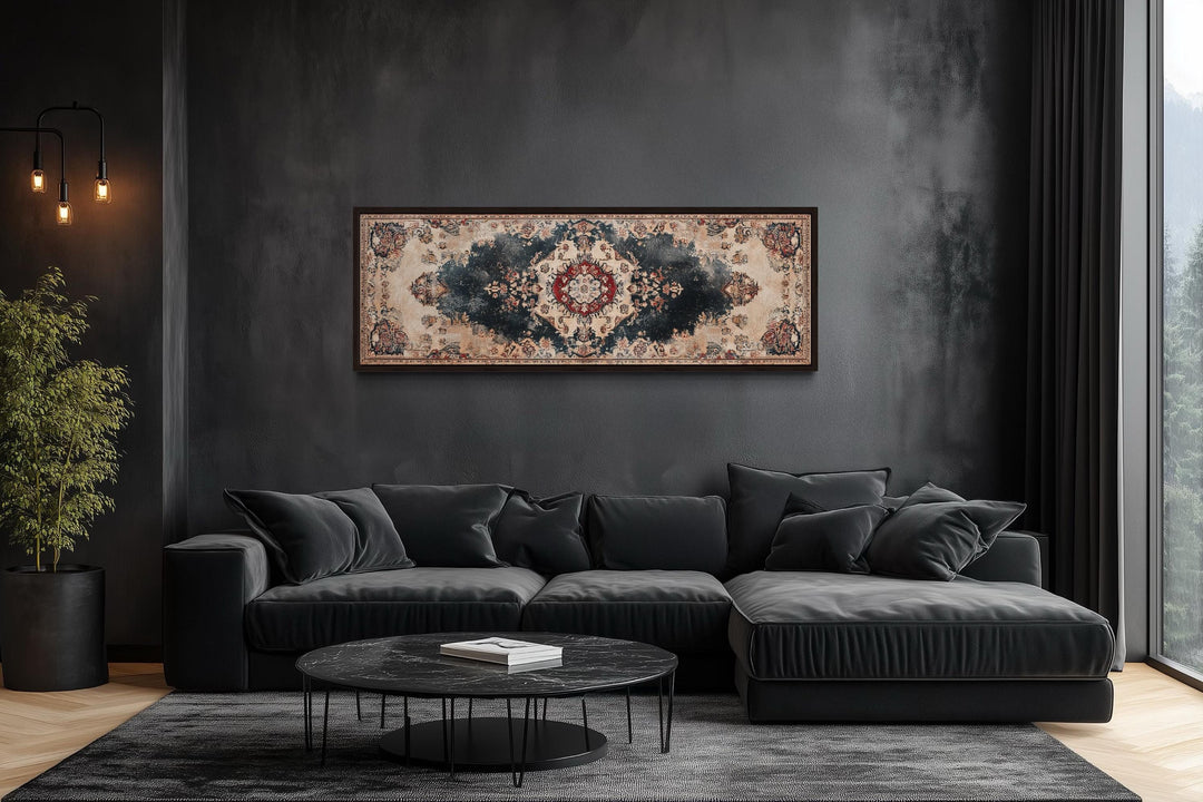 Persian Carpet Red Navy Beige Long Horizontal Canvas Wall Art