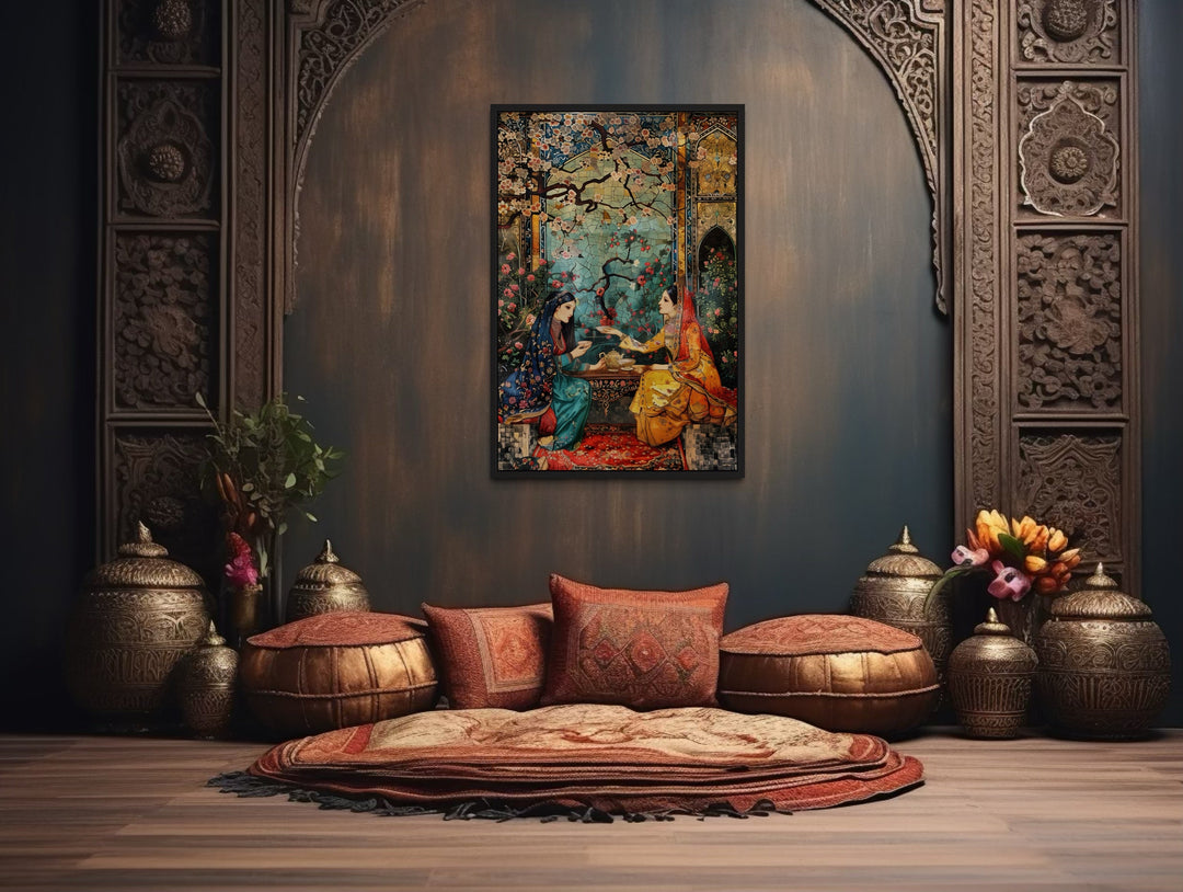 Persian Women Tea Ceremony Middle Eastern Framed Canvas Wall Art