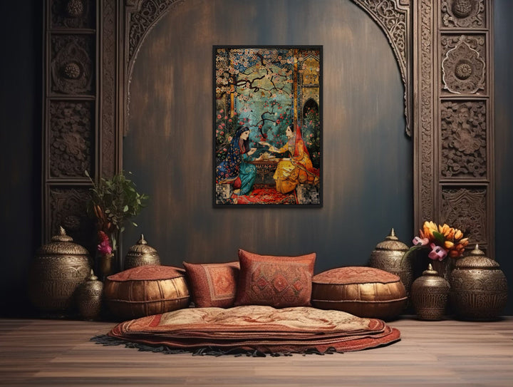 Persian Women Tea Ceremony Middle Eastern Framed Canvas Wall Art