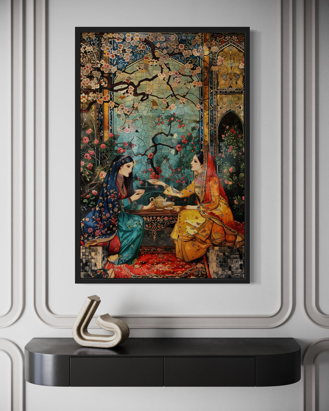 Persian Women Tea Ceremony Middle Eastern Framed Canvas Wall Art