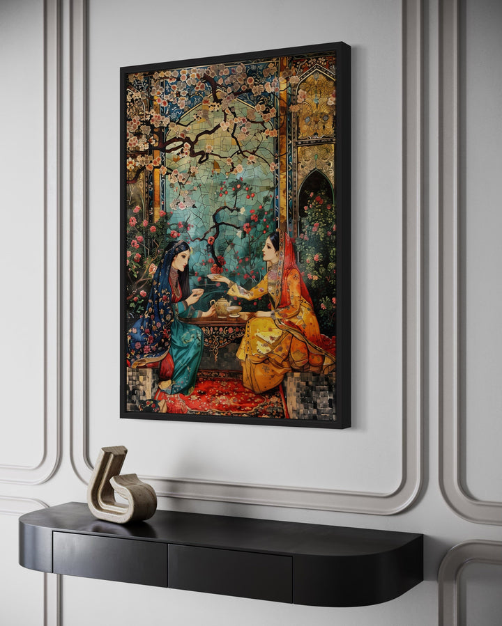 Persian Women Tea Ceremony Middle Eastern Framed Canvas Wall Art