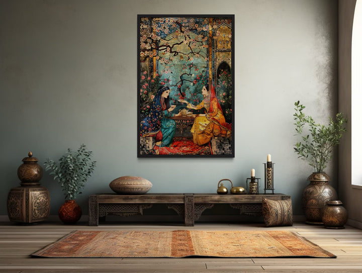 Persian Women Tea Ceremony Middle Eastern Framed Canvas Wall Art