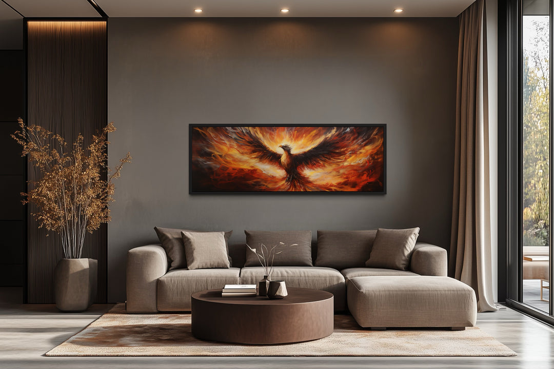 Phoenix Rising From Fire Horizontal Framed Canvas Wall Art
