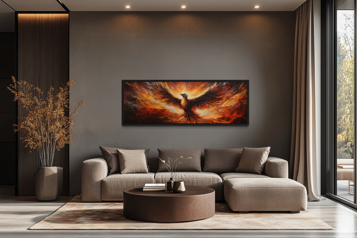 Phoenix Rising From Fire Horizontal Framed Canvas Wall Art