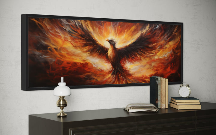 Phoenix Rising From Fire Horizontal Framed Canvas Wall Art