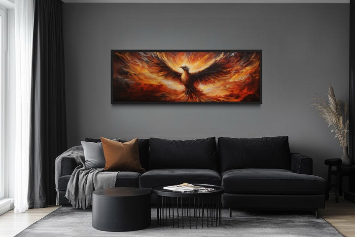 Phoenix Rising From Fire Horizontal Framed Canvas Wall Art