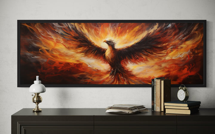 Phoenix Rising From Fire Horizontal Framed Canvas Wall Art
