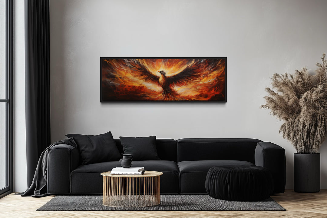 Phoenix Rising From Fire Horizontal Framed Canvas Wall Art