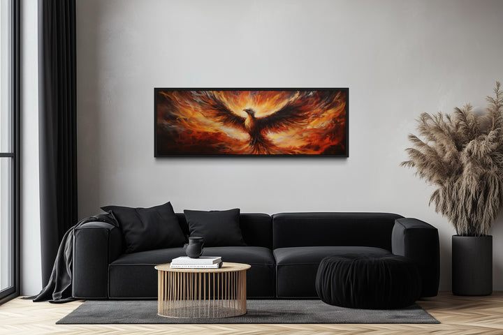 Phoenix Rising From Fire Horizontal Framed Canvas Wall Art