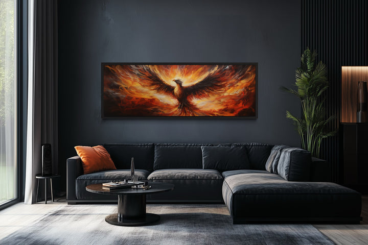 Phoenix Rising From Fire Horizontal Framed Canvas Wall Art