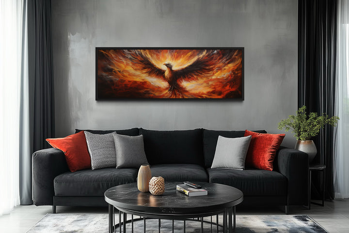 Phoenix Rising From Fire Horizontal Framed Canvas Wall Art