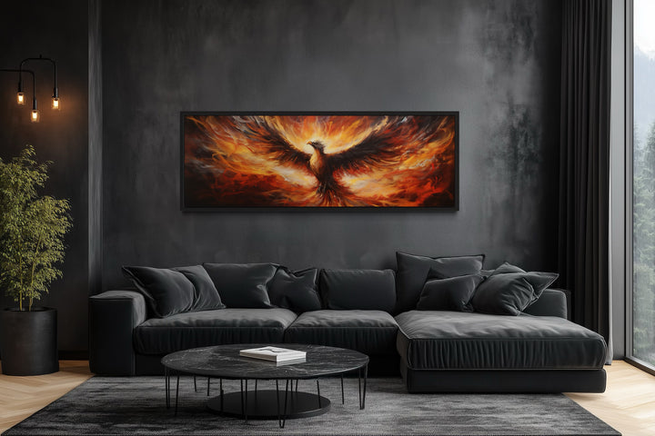 Phoenix Rising From Fire Horizontal Framed Canvas Wall Art