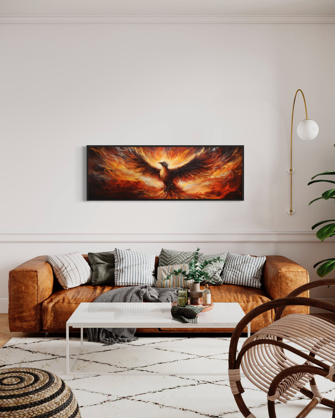 Phoenix Rising From Horizontal Framed Canvas Wall Art