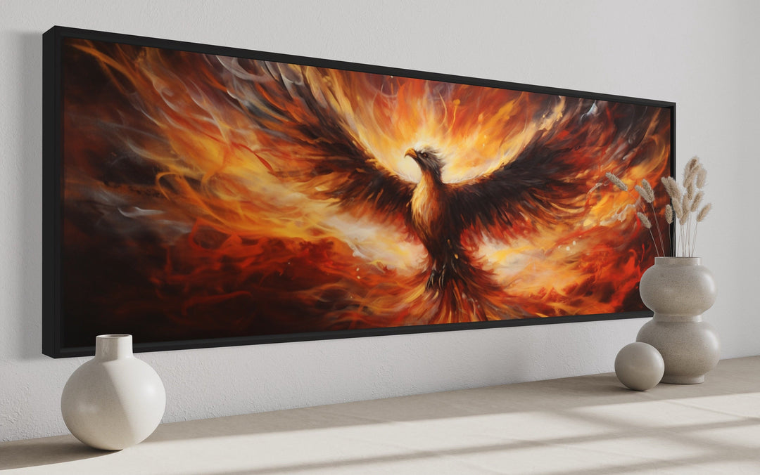 Phoenix Rising From Horizontal Framed Canvas Wall Art