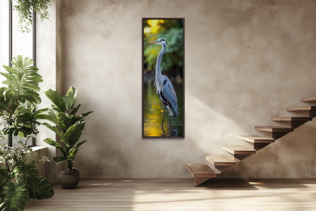 Photo Style Blue Heron Vertical Narrow Wall Art