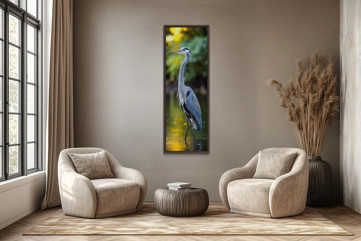 Photo Style Blue Heron Vertical Narrow Wall Art