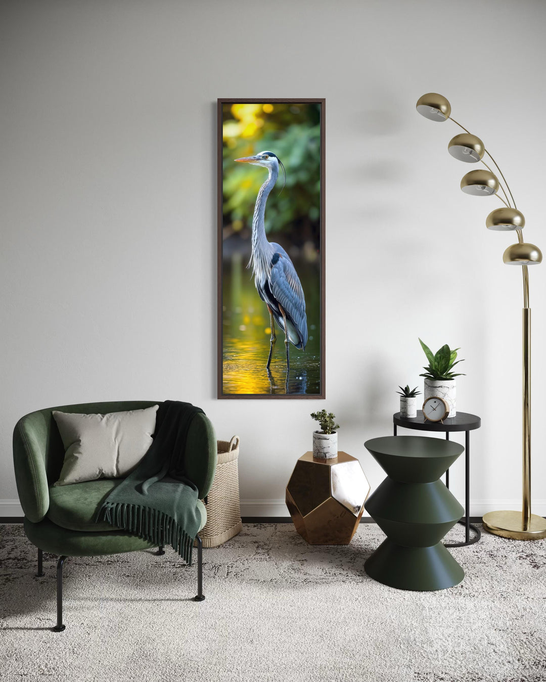 Photo Style Blue Heron Vertical Narrow Wall Art