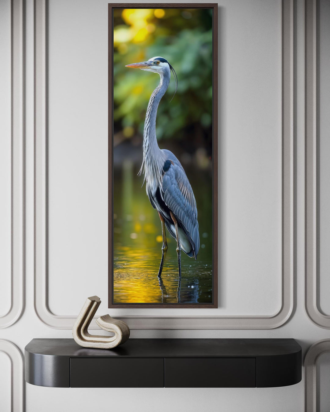 Photo Style Blue Heron Vertical Narrow Wall Art