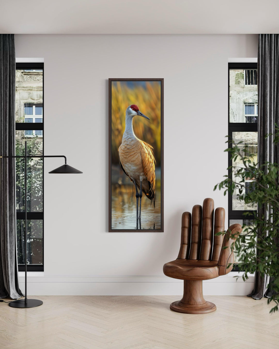 Photo Style Sandhill Crane Vertical Narrow Wall Art