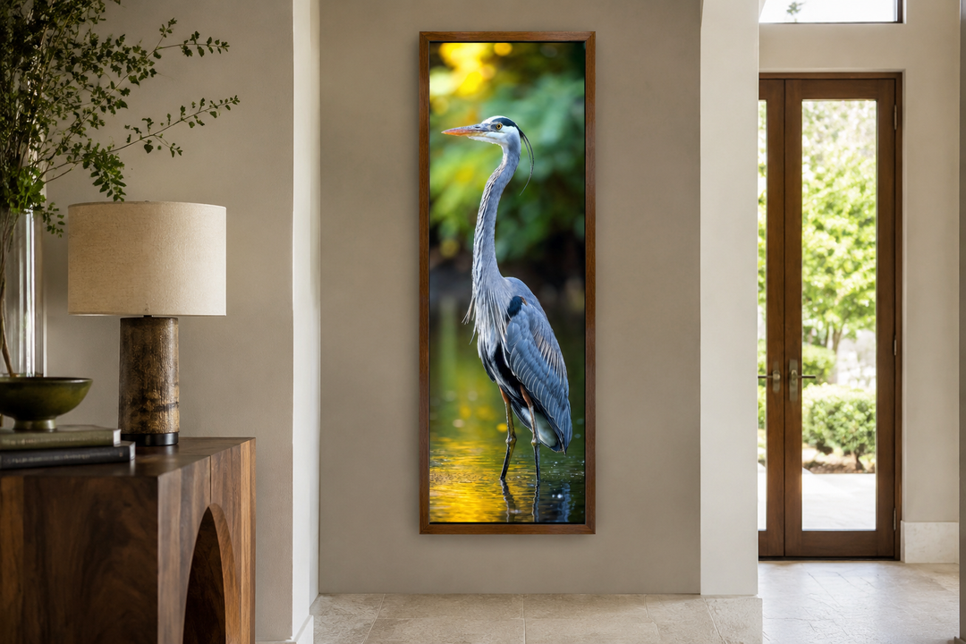 Photo Style Blue Heron Vertical Narrow Wall Art