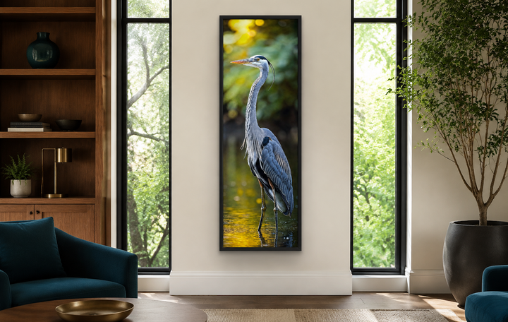 Photo Style Blue Heron Vertical Narrow Wall Art