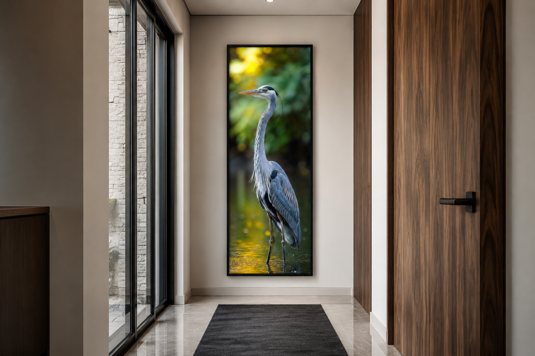 Photo Style Blue Heron Vertical Narrow Wall Art