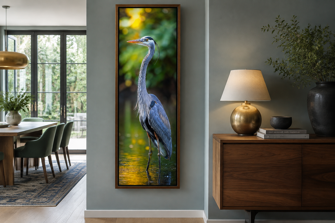 Photo Style Blue Heron Vertical Narrow Wall Art