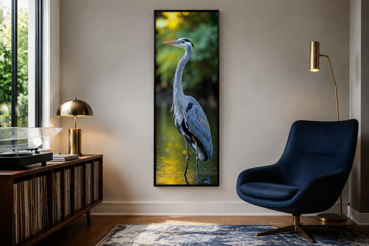 Photo Style Blue Heron Vertical Narrow Wall Art